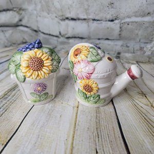 Salt & Pepper Shaker Set Omnibus Summer Flowers Watering Can